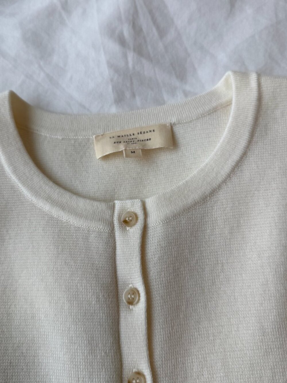 Sézane white merino wool cardigan with lace trim and buttons - Picture 3 of 4